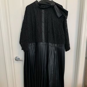 Black lace a leatherette pleated dress